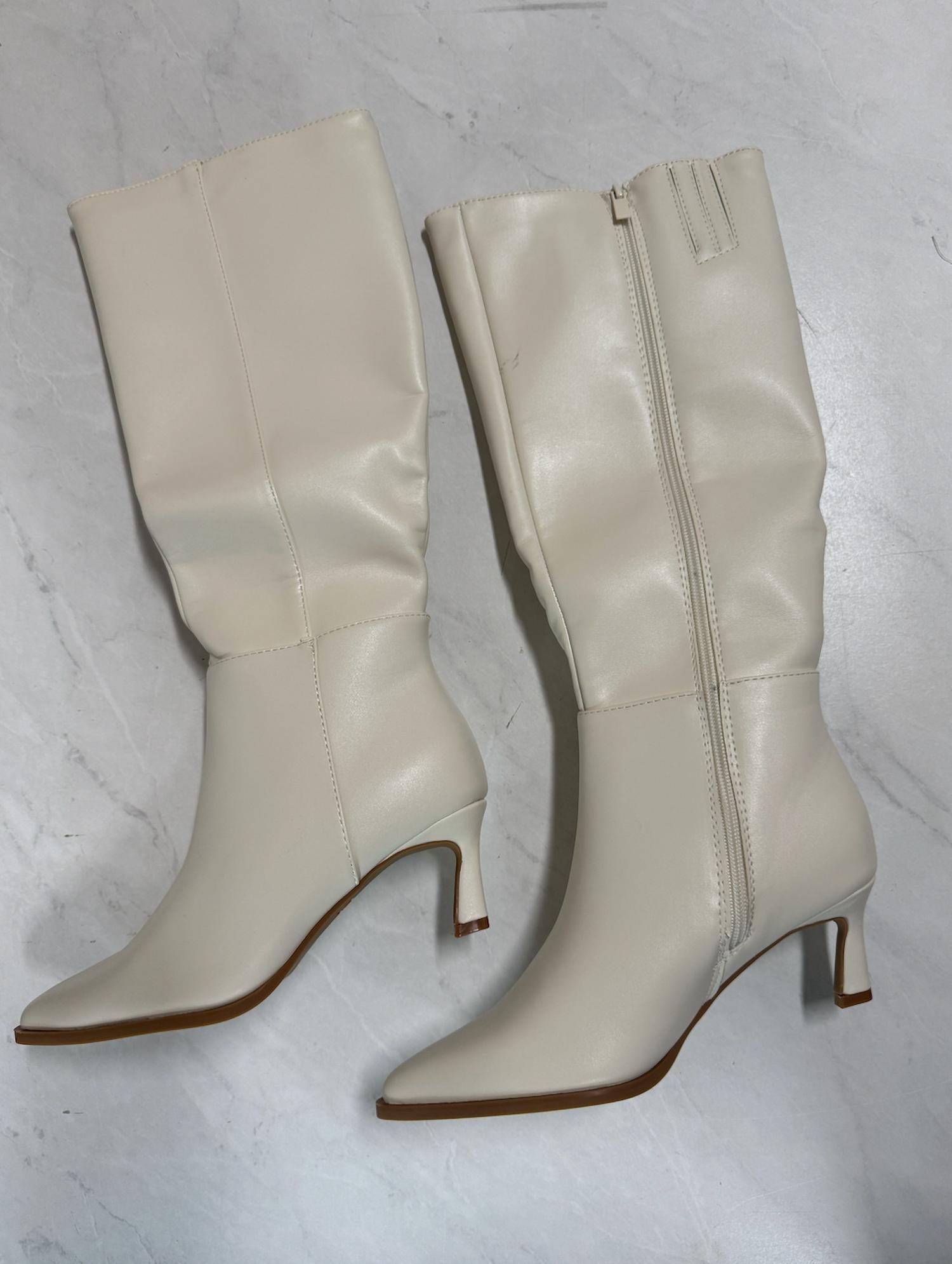 Forever Women's Leather Kitten Heel Boot in cream - women's shoe