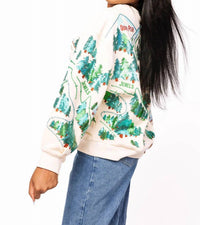 QUEEN OF SPARKLES Sparkle Slope Scenery Sweatshirt in beige - women's top - detail view