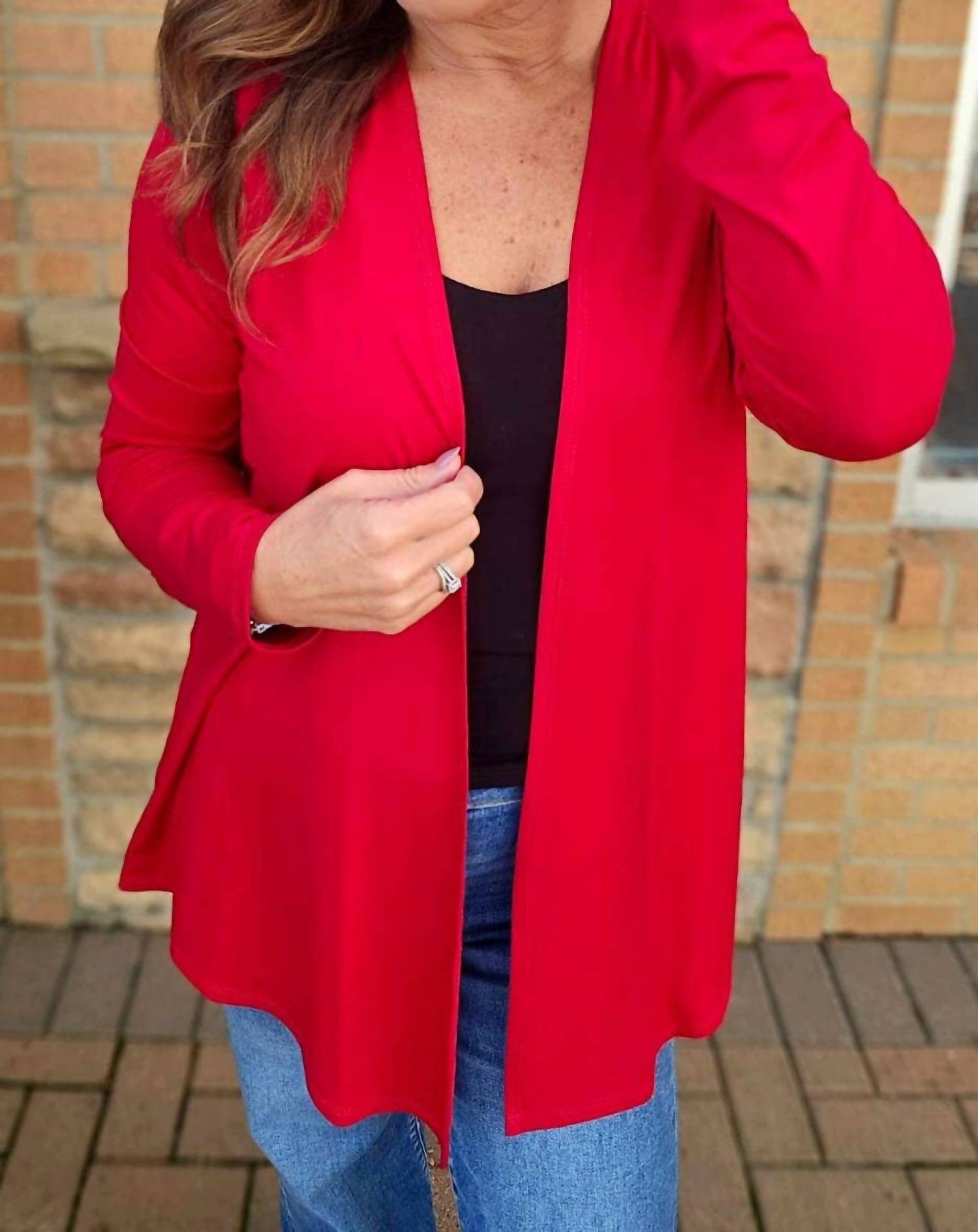 PURE essence Autumn Veil Lightweight Cardigan in ruby - women's cardigan