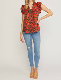 entro Floral Ruffle Sleeve Top in black - women's blouse - view 7