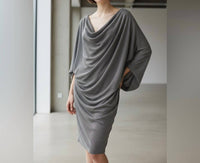 Xscape Elegant Drape Back Scuba Crepe Dress in charcoal - women's dress
