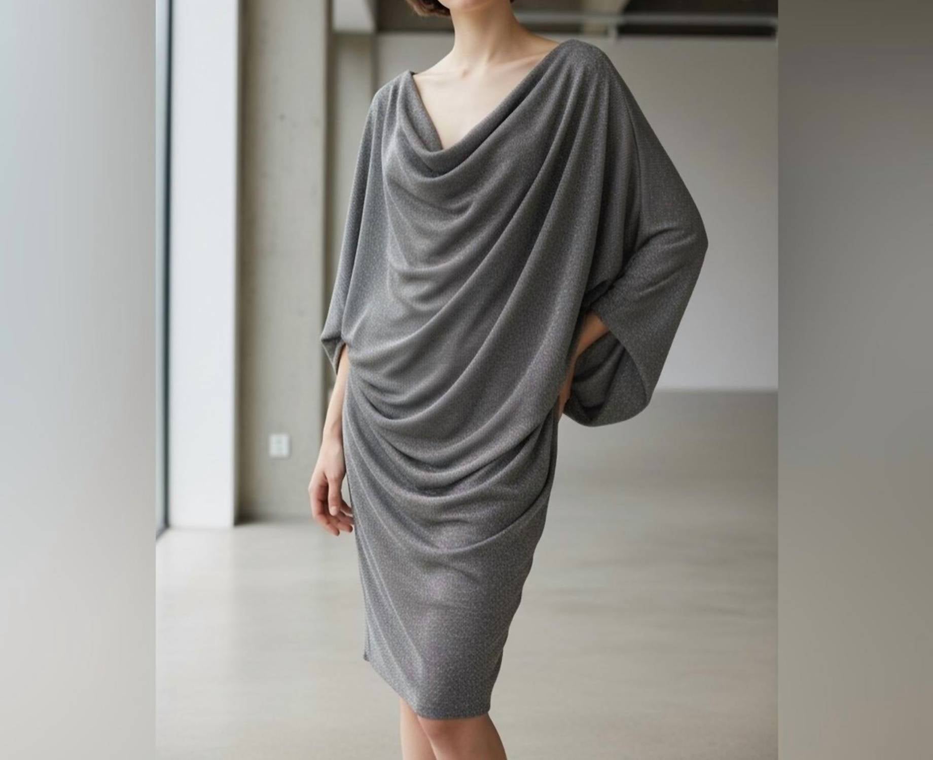 Xscape Elegant Drape Back Scuba Crepe Dress in charcoal - women's dress