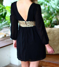 Red Clover - Long Sleeve Sequin Waist Dress