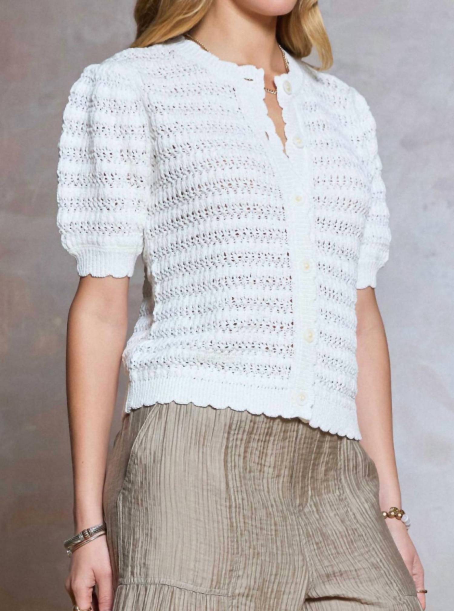 Current Air - Women's Crochet Short Sleeve Cardigan