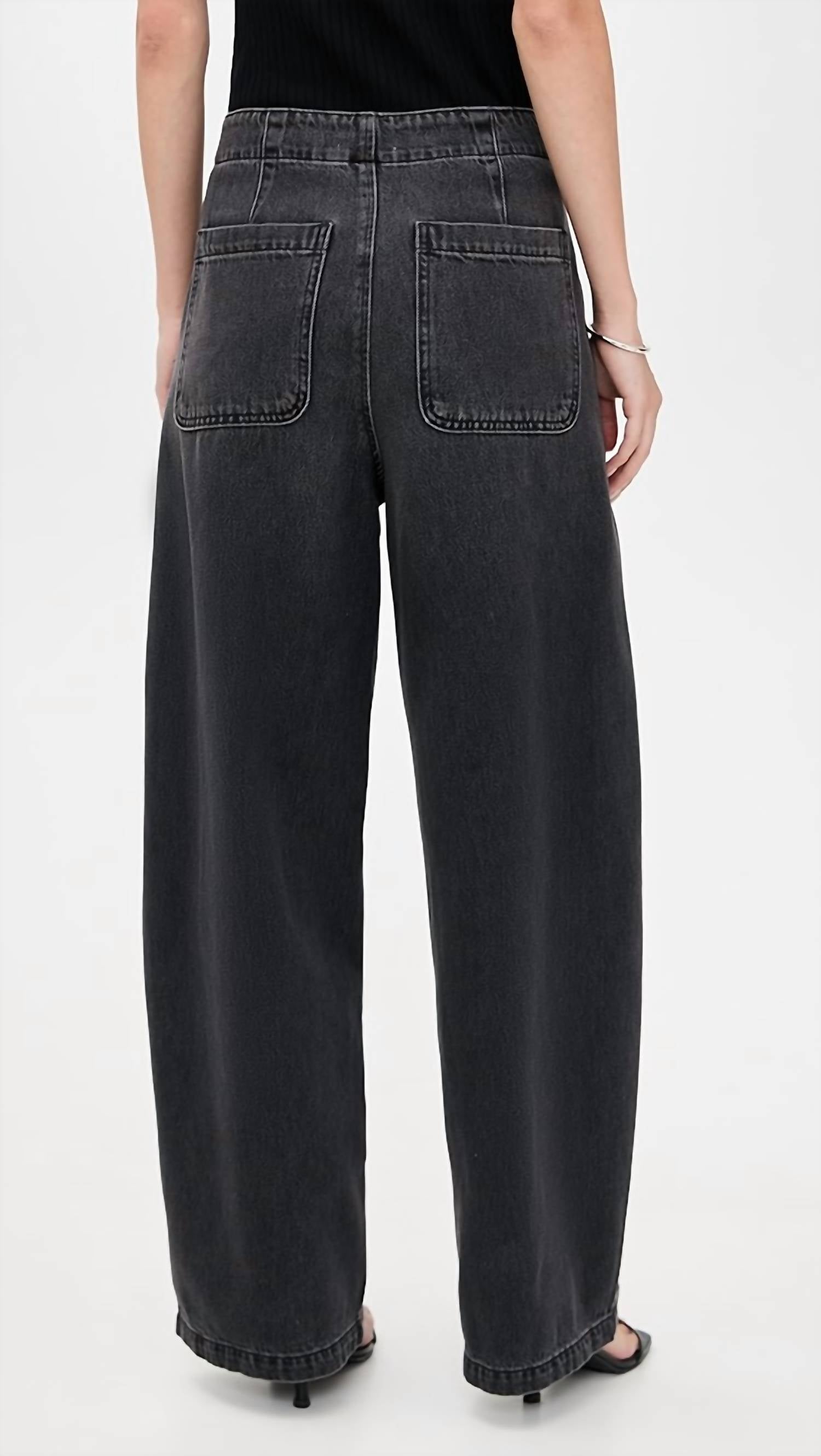 PISTOLA Lottie High Rise Relaxed Bowed Leg Jeans in black - women's jeans - detail view
