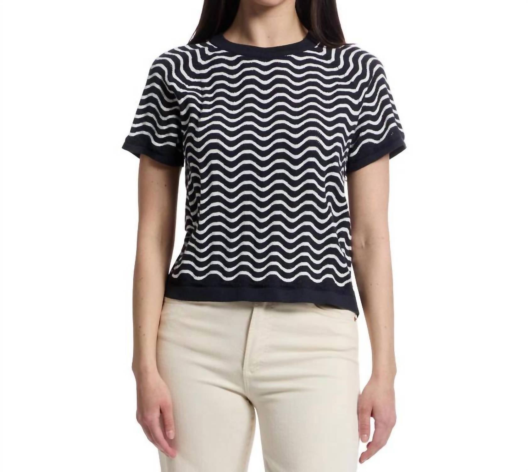 Lilla P Wave Stitch Sweater in navy white - women's sweater