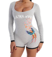 Ed Hardy Phoenix Long Sleeve Short Lace Romper in heather grey - women's pants