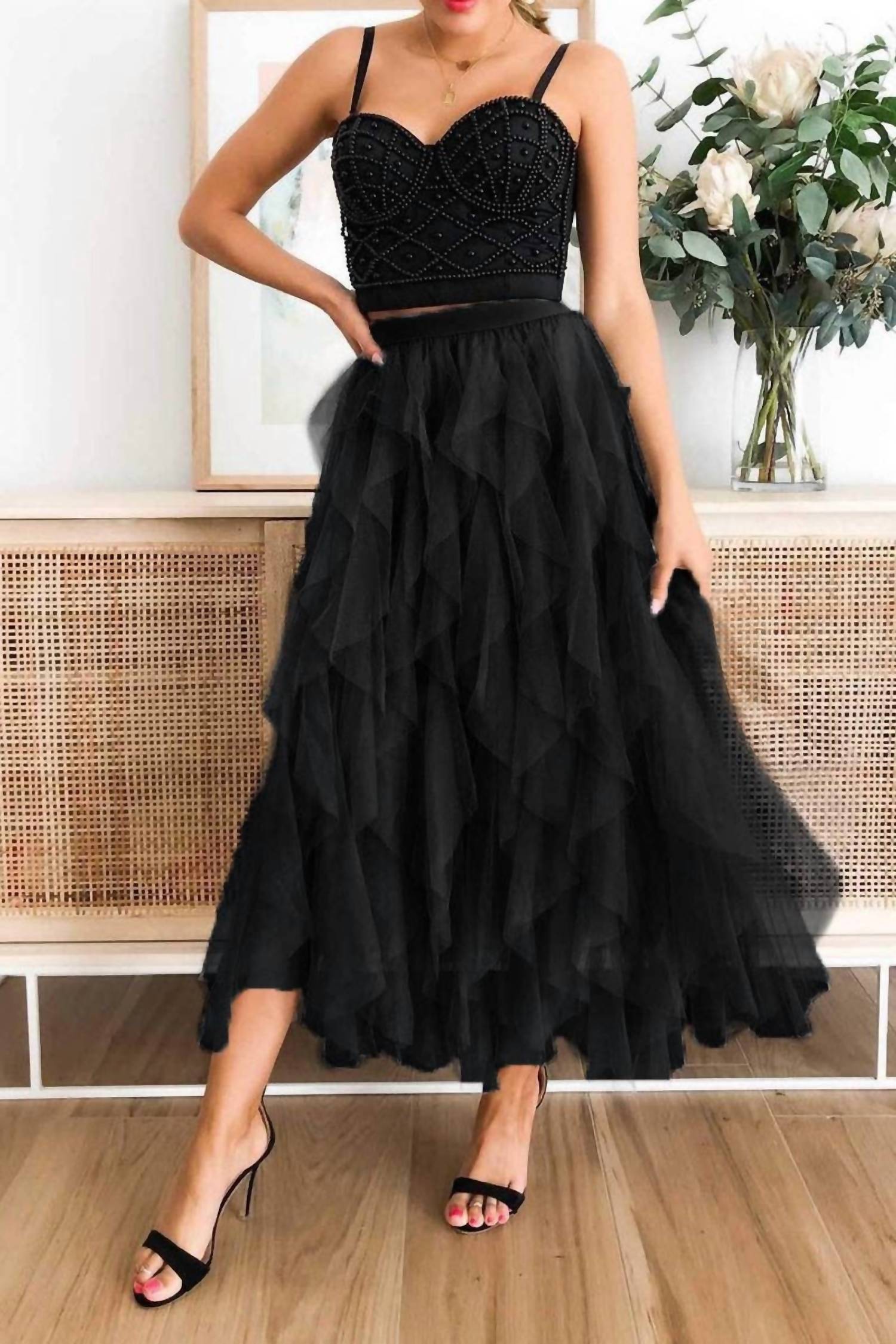 Elings - A-line Long Tulle Midi Skirts