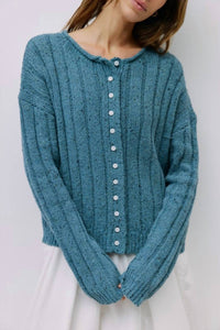 all : row Theodora Ribbed Cuffs Cardigan in blue hoc summer - women's cardigan