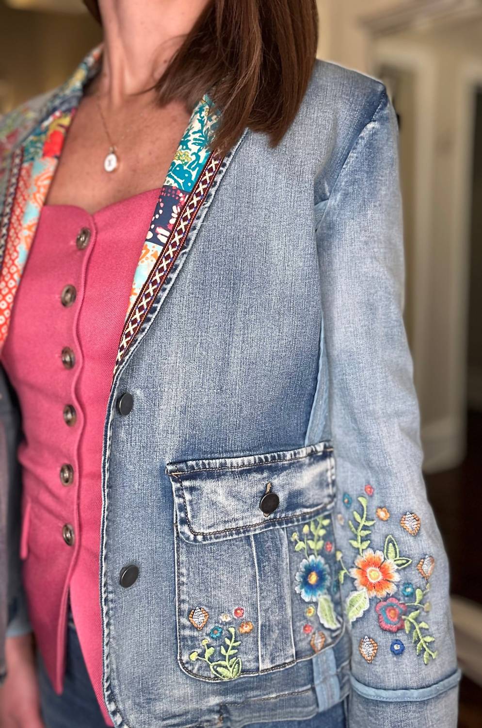 Tru Luxe - Embroidered Denim Jacket