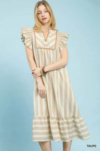 Umgee - Stripe Ruffle Midi Dress