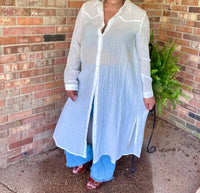 Umgee - Whimsy Crinkle Collared Button Up Maxi Shirt Dress
