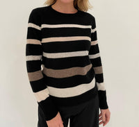 Pure Amici - Midnights Cashmere Stripe Crew Sweater