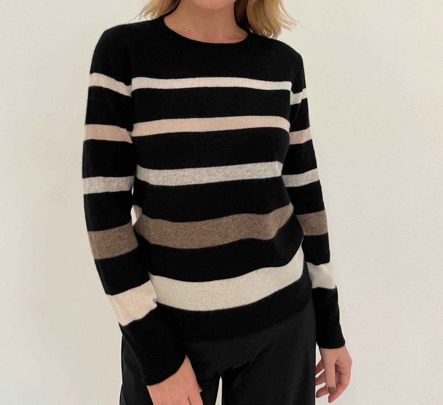 Pure Amici - Midnights Cashmere Stripe Crew Sweater