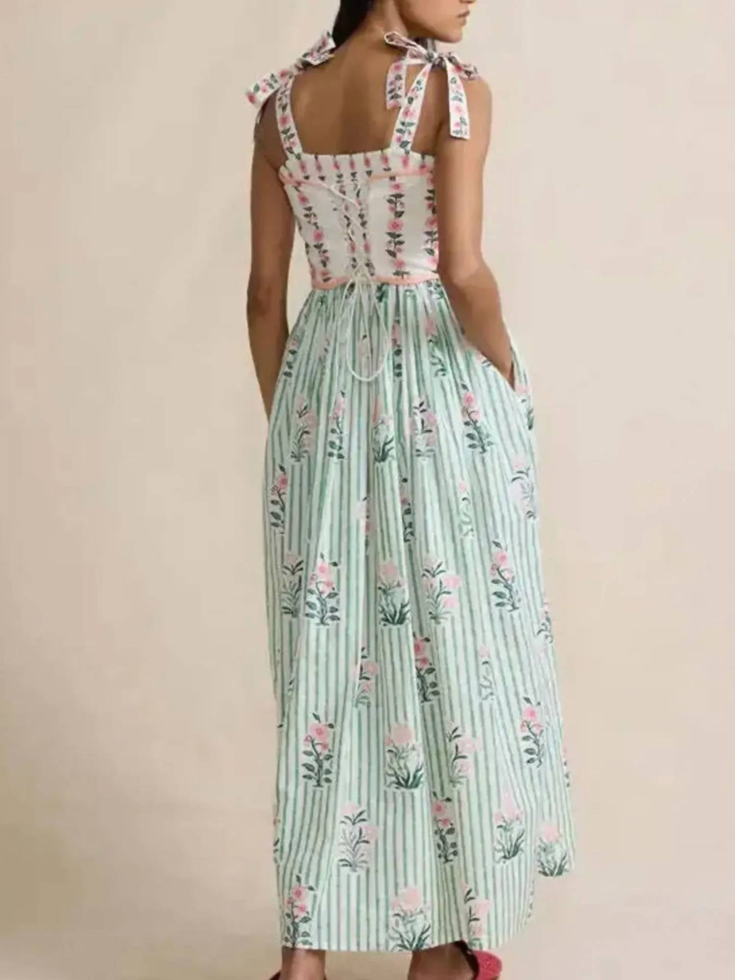 Rosa Clothing - Floral Flare Bow Tie Dress