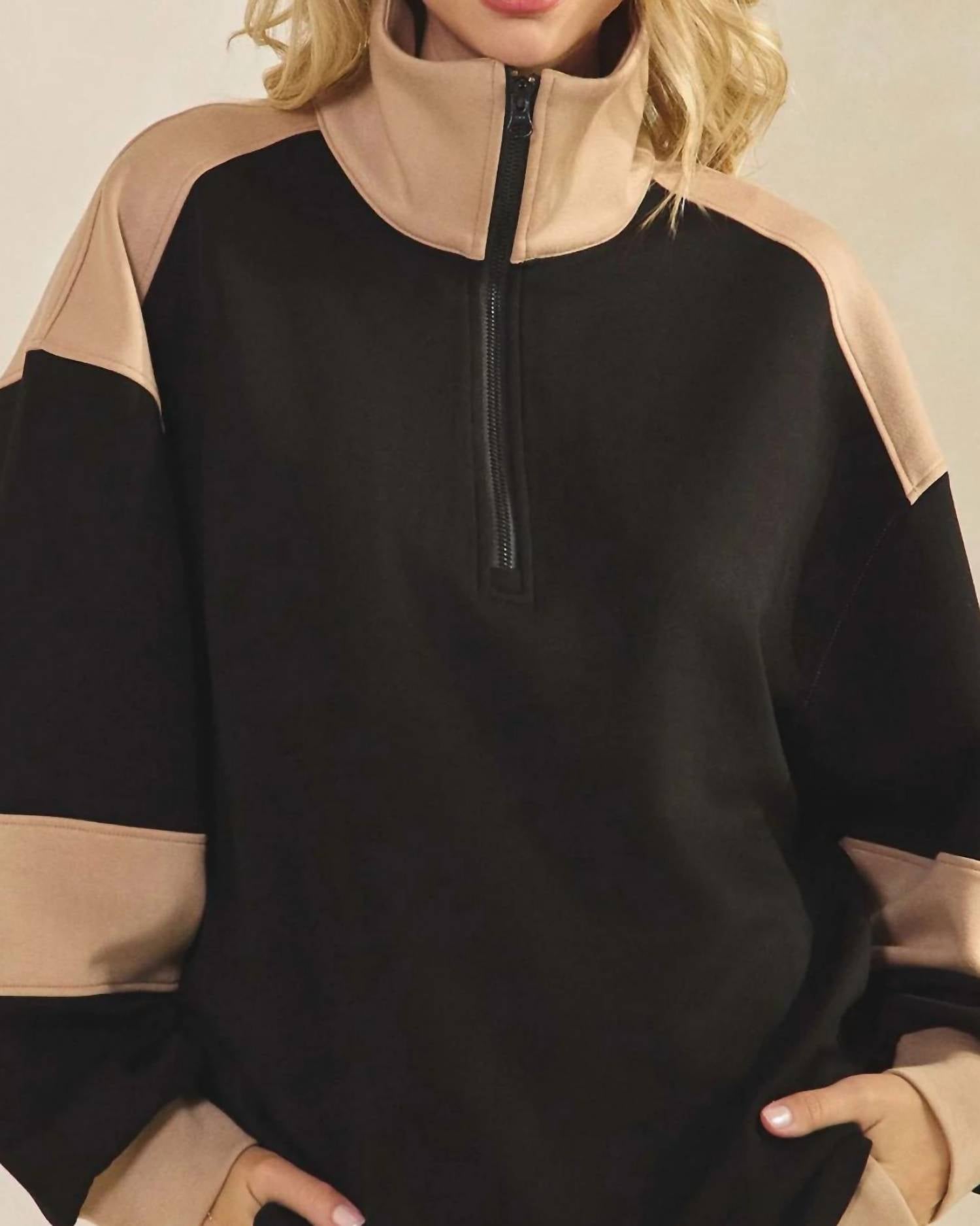 Yelete - Color Block Quarter Zip Top