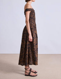 APIECE APART Britt Off Shoulder Maxi Dress in large lace floral chocolate 1 - women's dress - alternate view