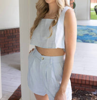 MABLE Skies And Sunshine Crop Top And Shorts Set in blue - women's sleepwear - detail view