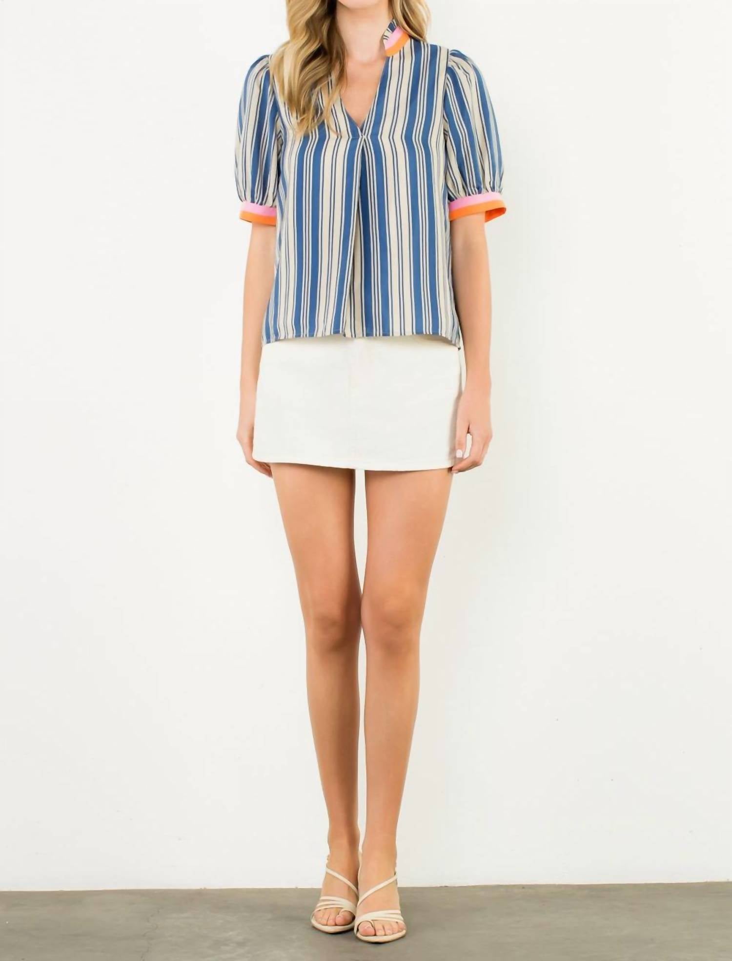 Thml - Short Sleeve Striped V-neck Top