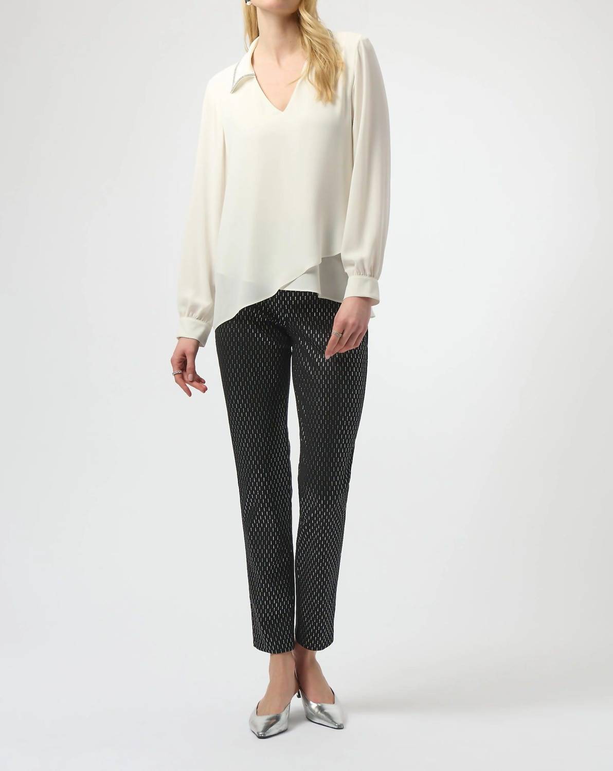 Joseph Ribkoff - Rhinestone Trim Cross Hem Top