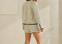 ABLE Striped Tweed Cardigan Jacket in cream black - women's cardigan - detail view