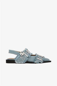 Ganni - Denim Charms Feminine Buckle Ballerinas