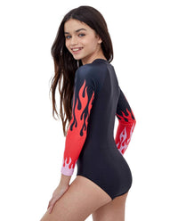 Gottex - Kids Girls Zip Up Rash Guard One Piece Swimsuit