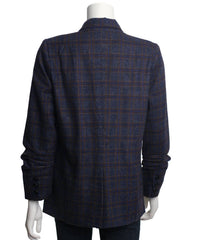 Skies Are Blue - Women's Ruched Sleeves Plaid Blazer