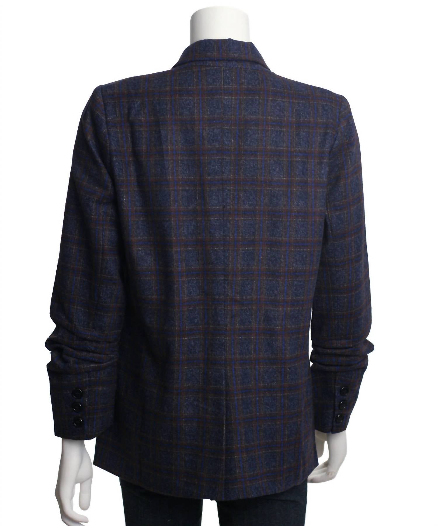 Skies Are Blue - Women's Ruched Sleeves Plaid Blazer
