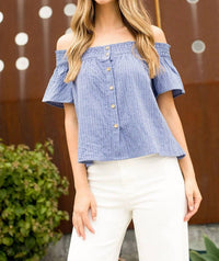 Thml - Stripe Button Down Off Shoulder Top