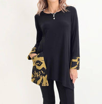 Ic Collection - Asymmetrical Pocket Long Sleeve Top