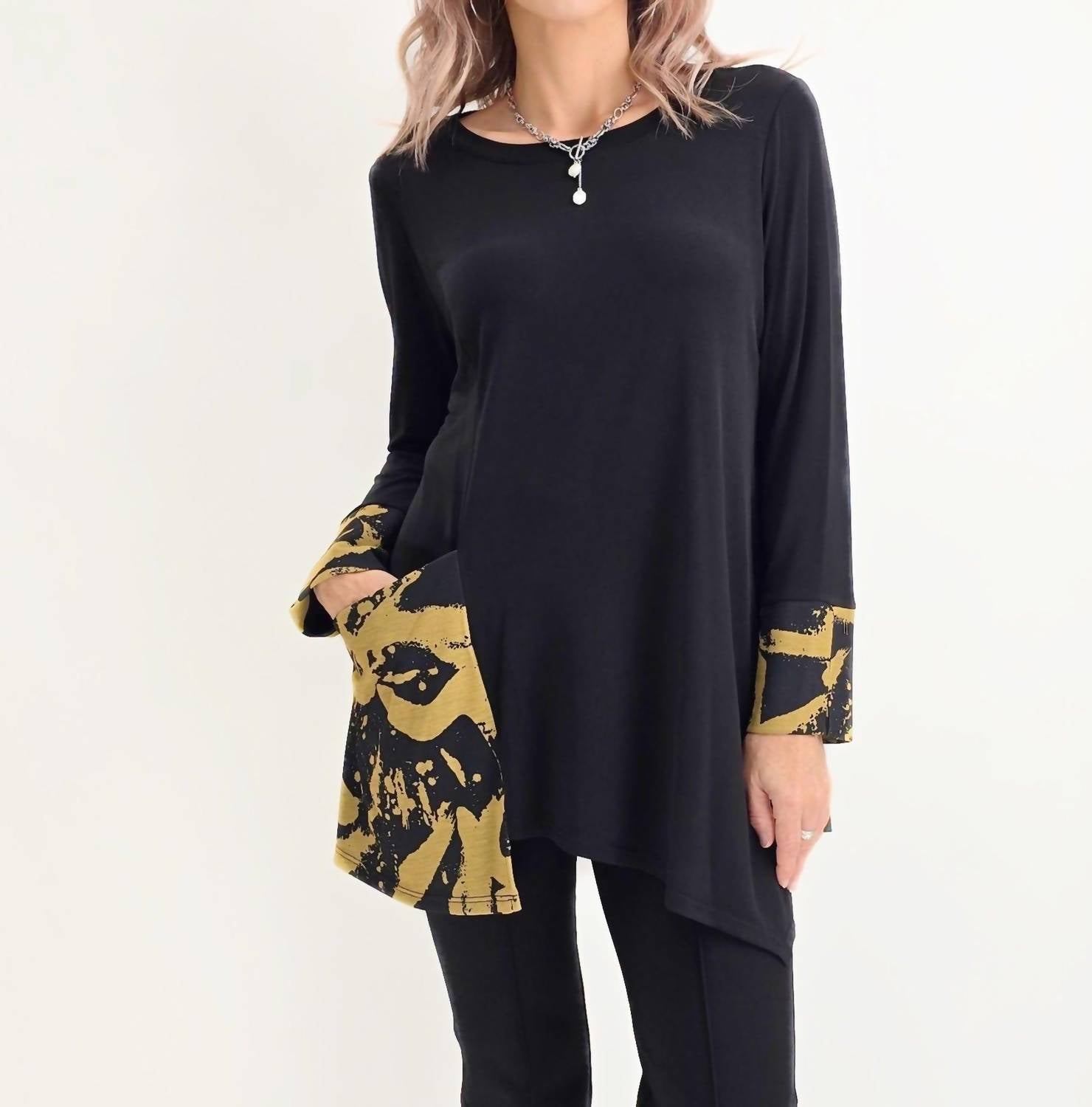 Ic Collection - Asymmetrical Pocket Long Sleeve Top