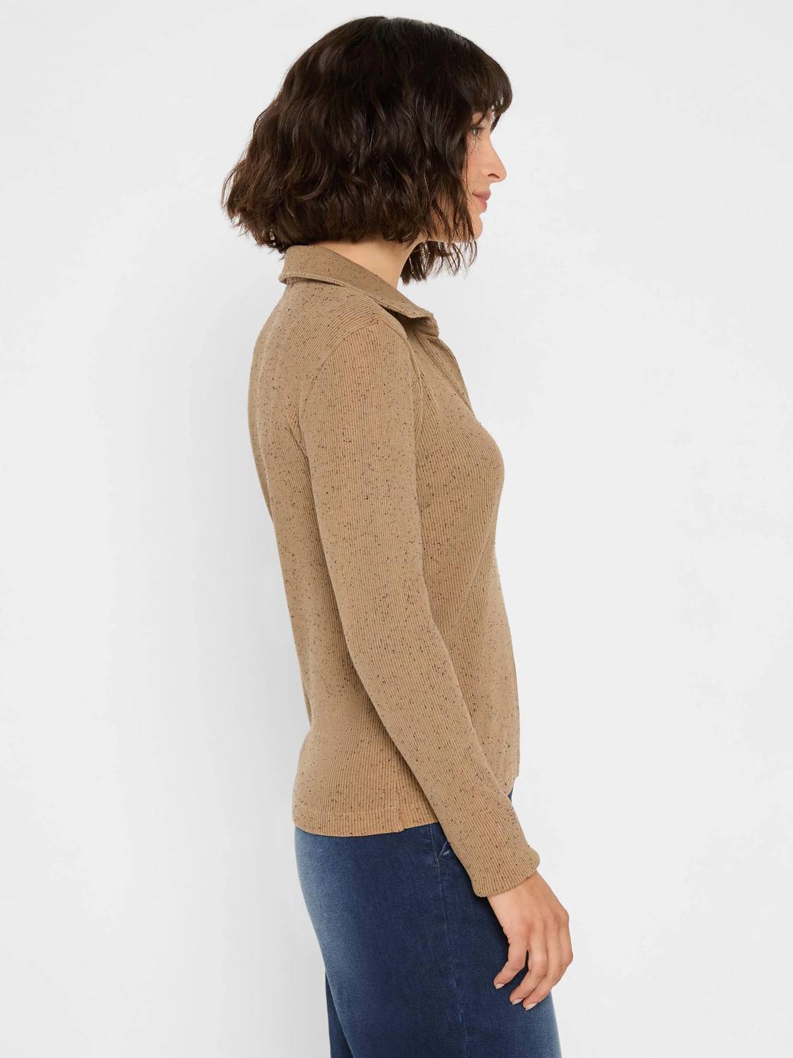Nic + Zoe - Rib Long Sleeve Polo Top
