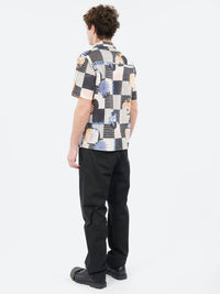 Wax London Didcot Grid Floral Short Sleeve Shirt in black multi - men's shirt - alternate view