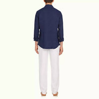 Orlebar Brown Giles Smart Linen Cut Shirt in navy - men's shirt - detail view