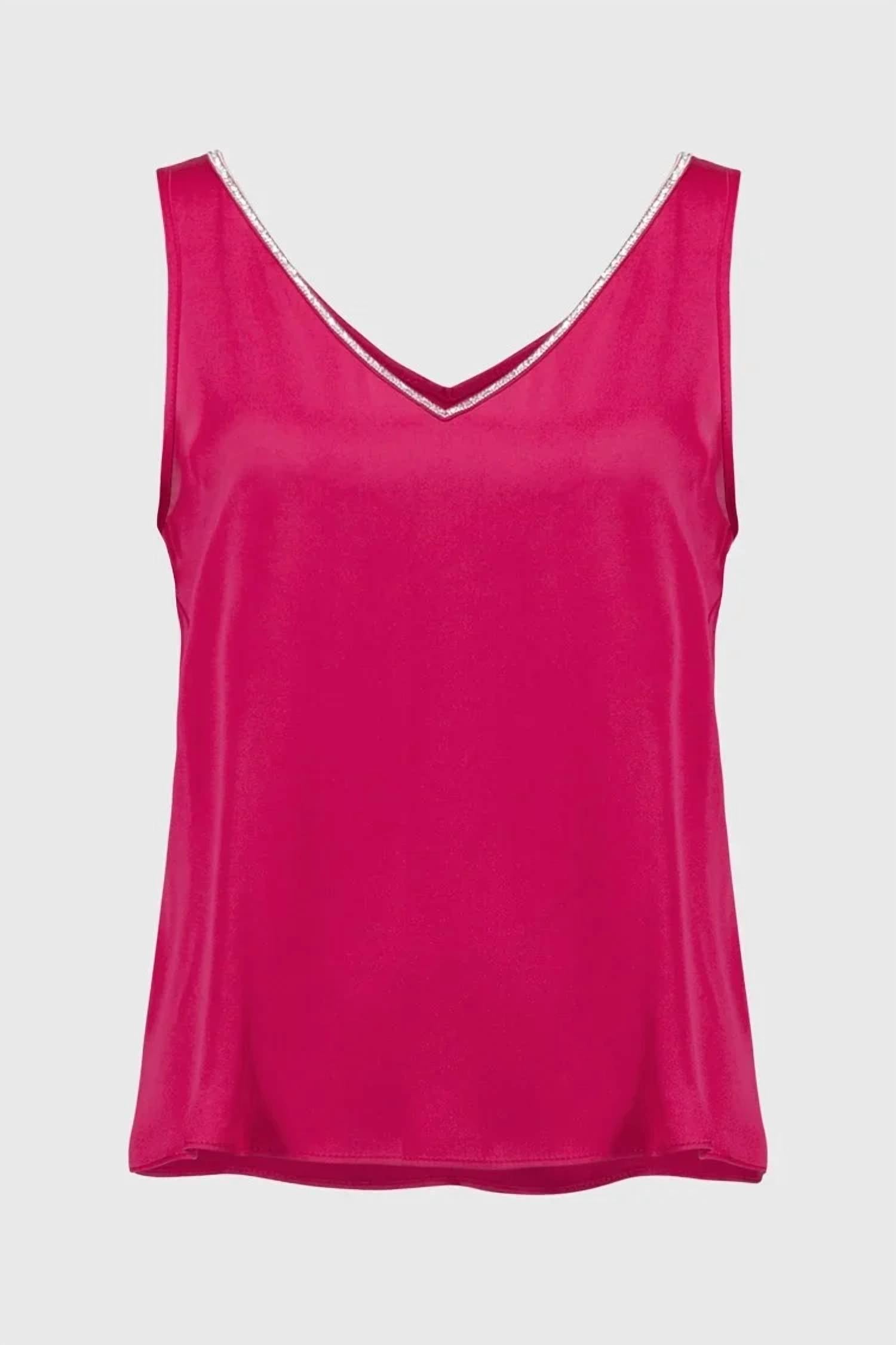 Joseph Ribkoff - Satin Sleeve Less Top With Rhinestone Trim