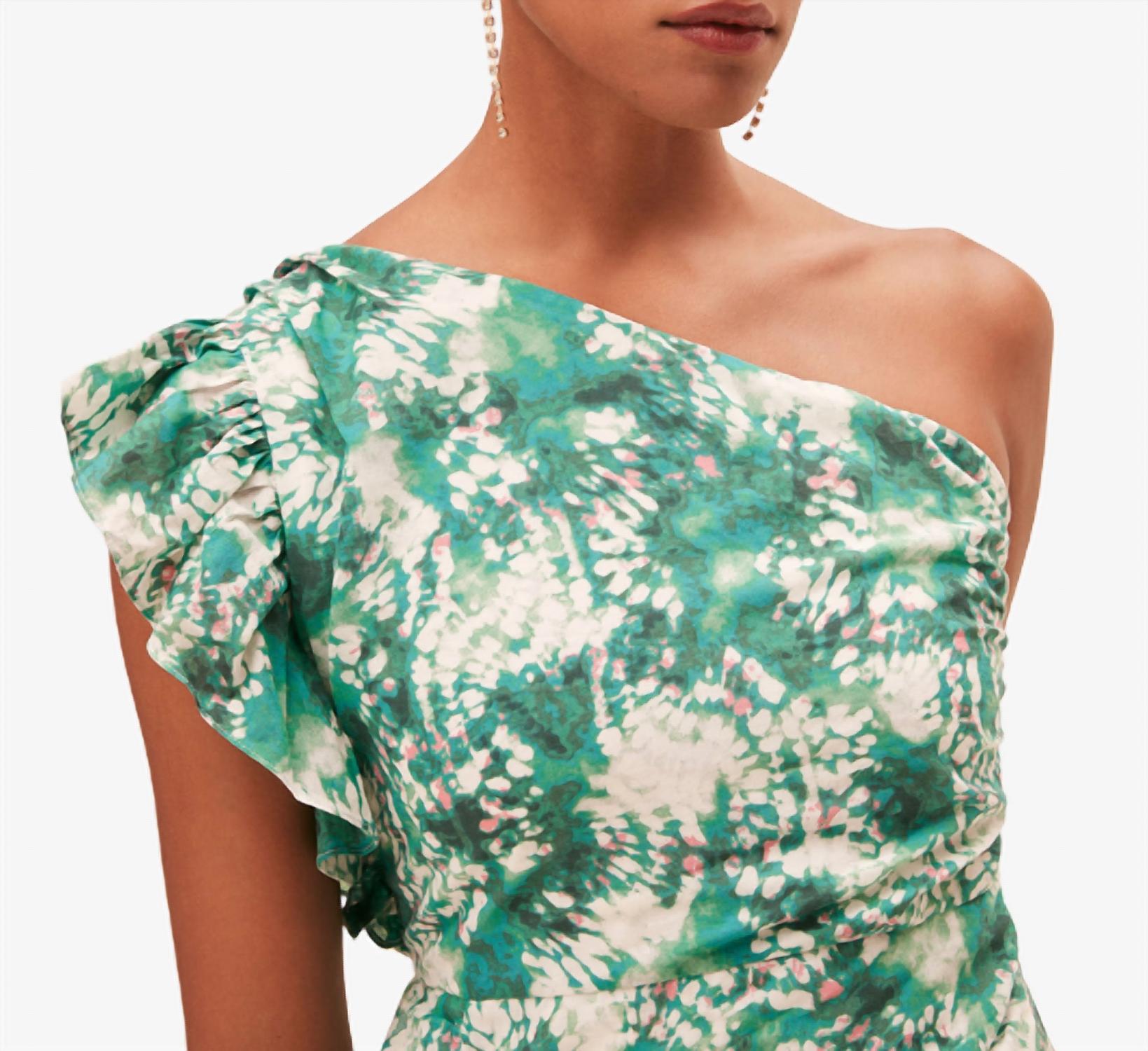 Suncoo One Shoulder Floral Dress in green 1 - women's dress - alternate view