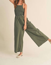 Miou Muse - Smocked Halter Jumpsuit