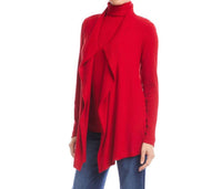 Karen Kane Long Sleeve Ribbed Drape Front Cardigan in red - women's cardigan - detail view
