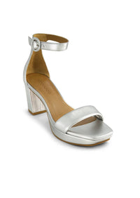 BERNARDO Women's Carla Platform Sandal in silver antique calf - women's sandal - detail view