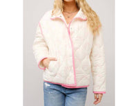 Blue B Quilted Bow Print Jacket in pink - women's jacket - detail view