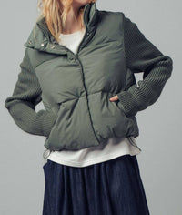 Urban Daizy Light Puffer Zipper Jacket in olive - women's jacket