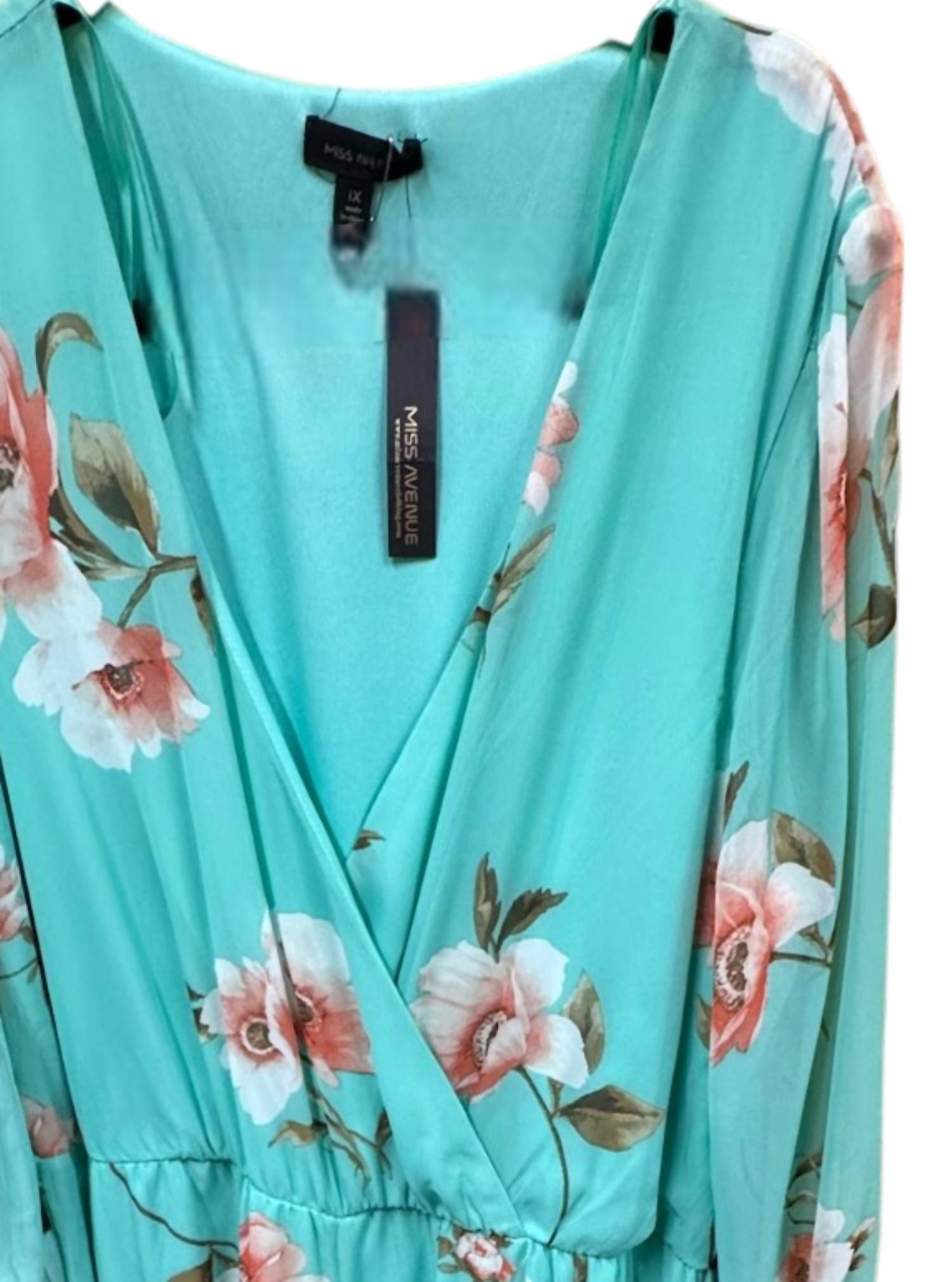 Miss Avenue Women's V Neck Floral Jumper in mint multi - women's pants - detail view