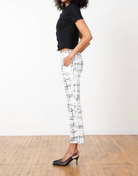 Avenue Montaigne Lulu Straight Cropped Pant in graffiti white - women's pants - detail view