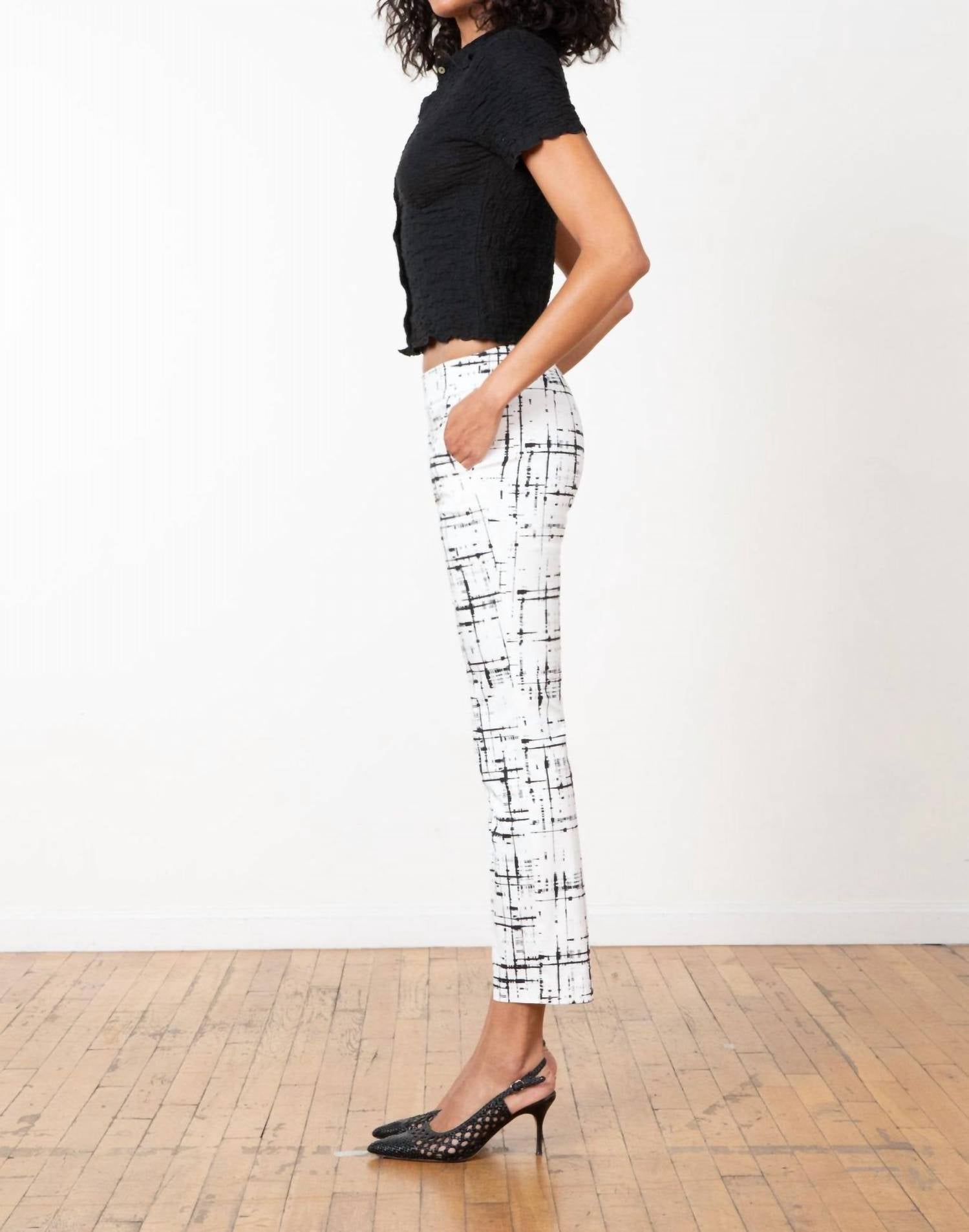 Avenue Montaigne Lulu Straight Cropped Pant in graffiti white - women's pants - detail view