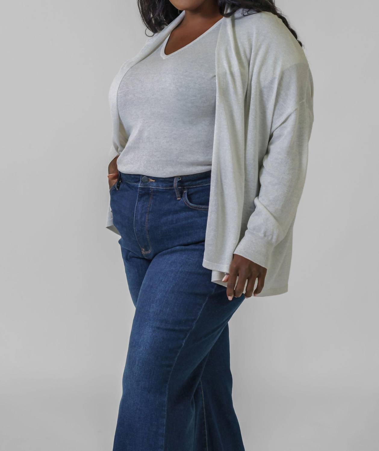 Estheme - SILK LINEN SPARKLE CARDIGAN - plus size