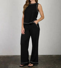 Blu Pepper - Drawstring Detail Ribbed Knit Lounge Pants