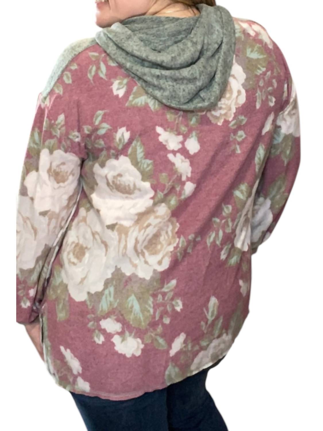 Honeyme - Floral Puff Sleeve Hoodie