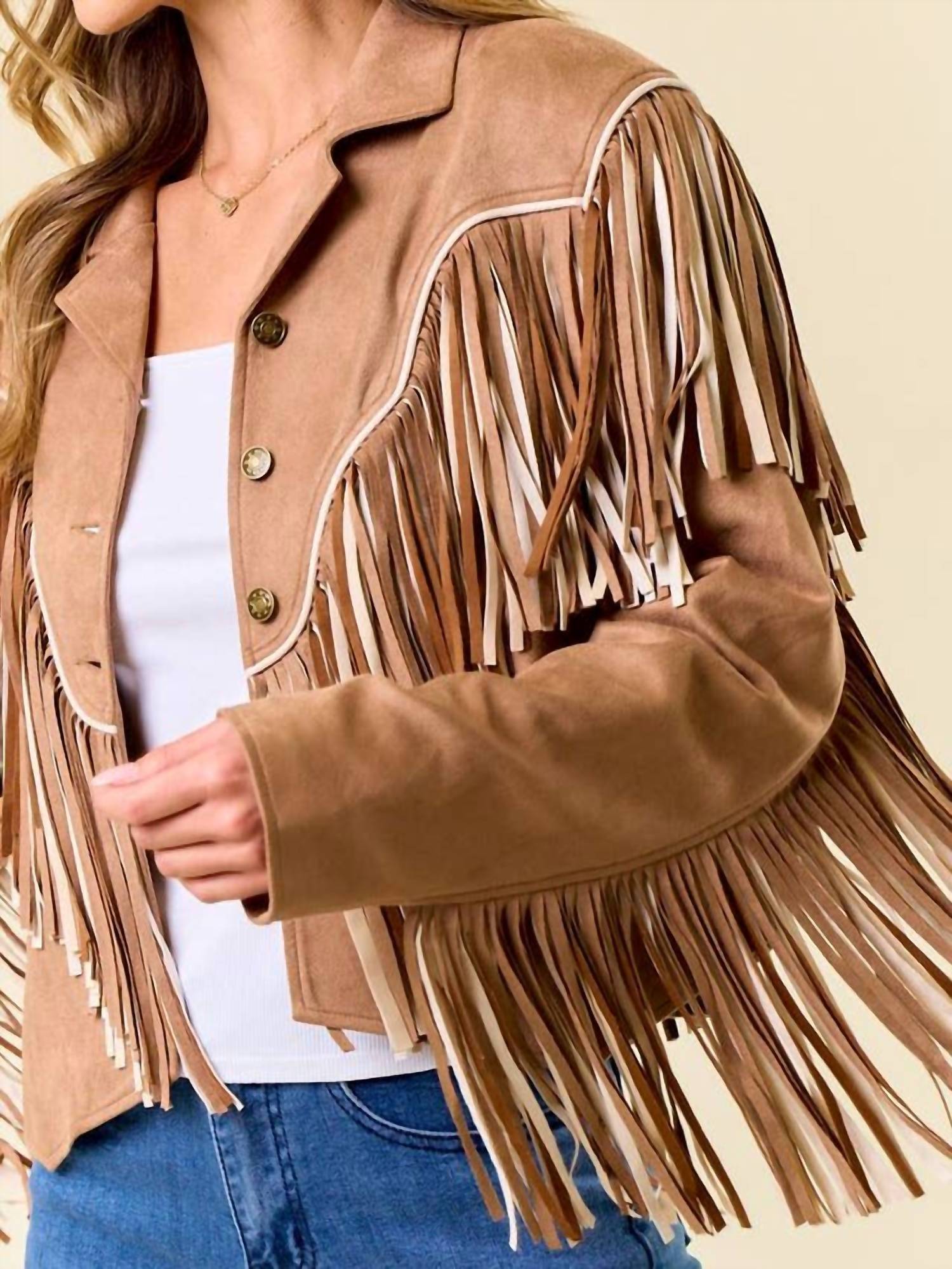 Saints & Hearts - 2-tone Fringe Jacket With Piping