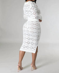 Good Time Usa - Fab - Matching Knit Button Down Top Midi Skirt Set